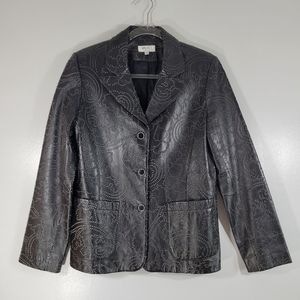 Vintage VAKKO New York black leather perforated floral single breasted blazer